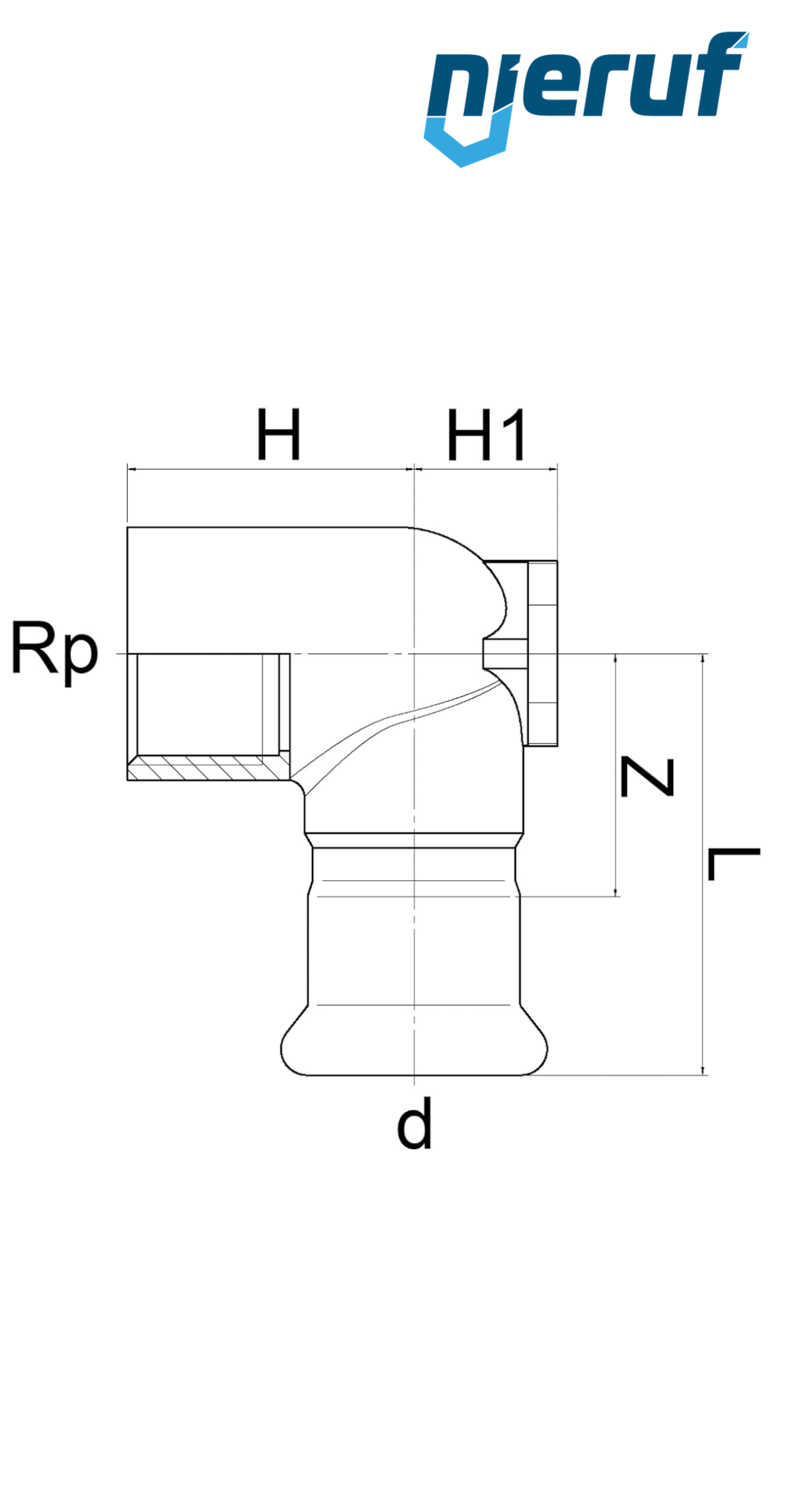 Deckenwinkel 90° Pressfitting I DN12 - 15,0 mm Innengewinde 1/2" Zoll Edelstahl