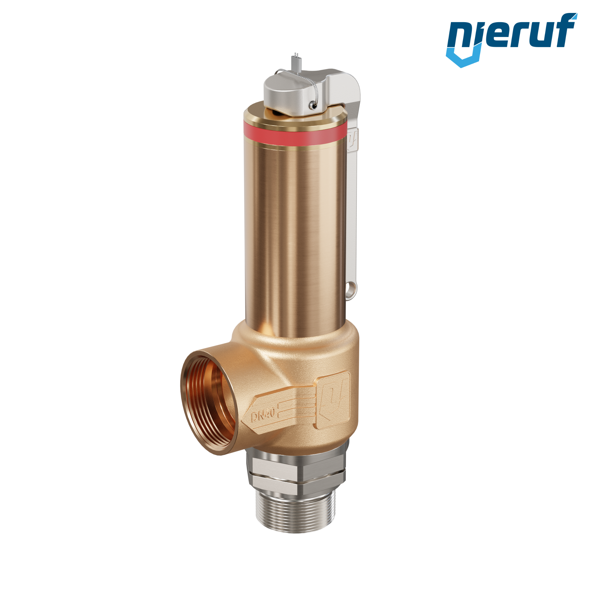 Kryo-Sicherheitsventil mit Hebel DN25 1 1/4" AG x 1 1/2" IG SV18, Edelstahl & Rotguss PTFE