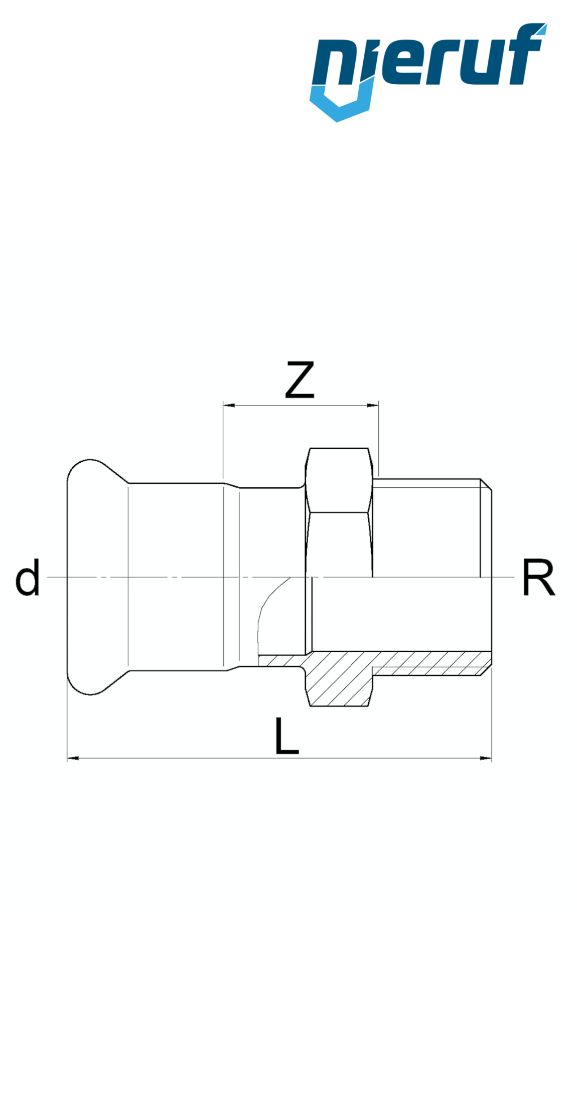 Übergangsstück I Pressfitting DN12 - 15,0 mm Aussengewinde 3/4" Zoll Edelstahl