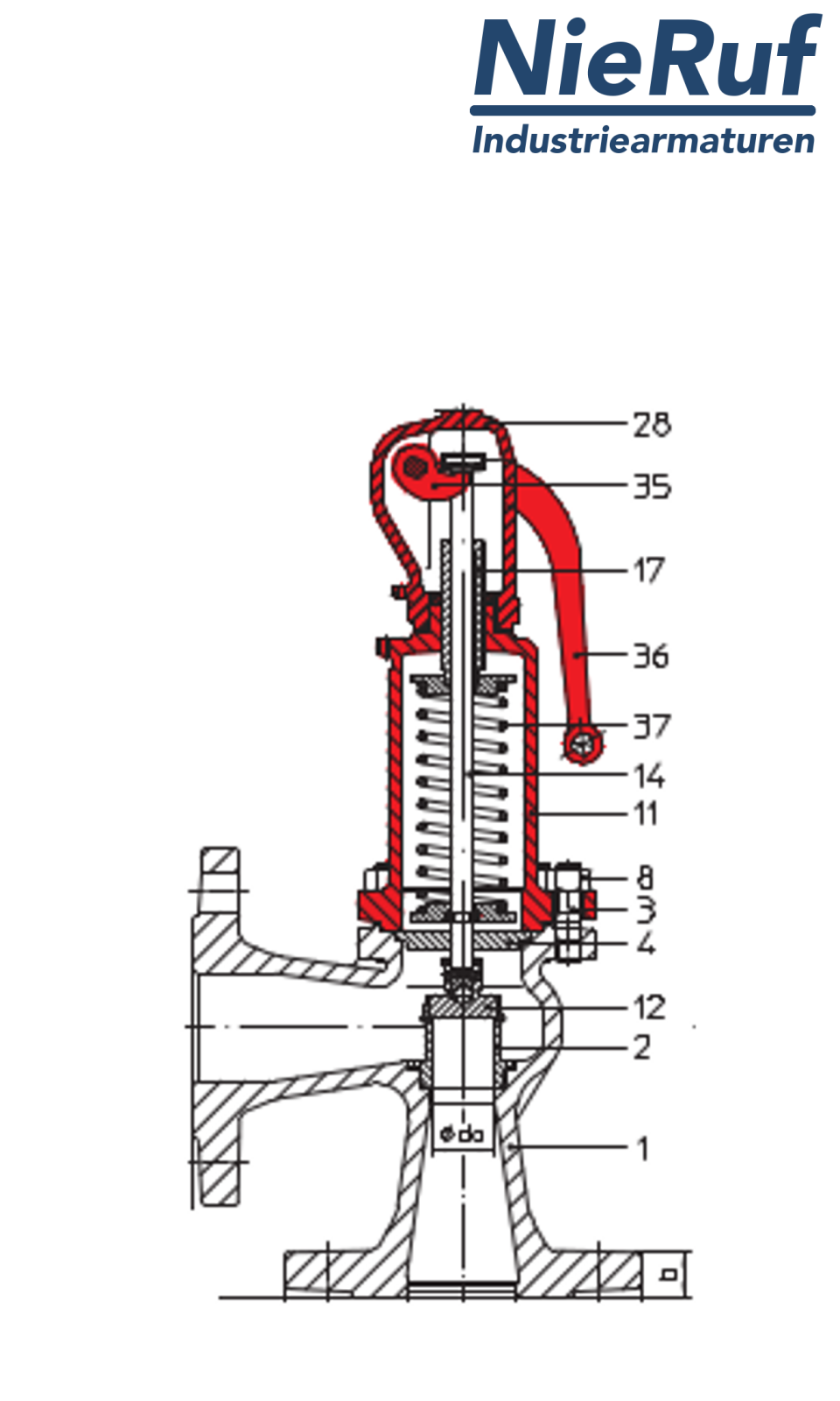 Flansch-Sicherheitsventil DN80/DN80 SF02, Stahlguss 1.0619+N EPDM, mit Hebel