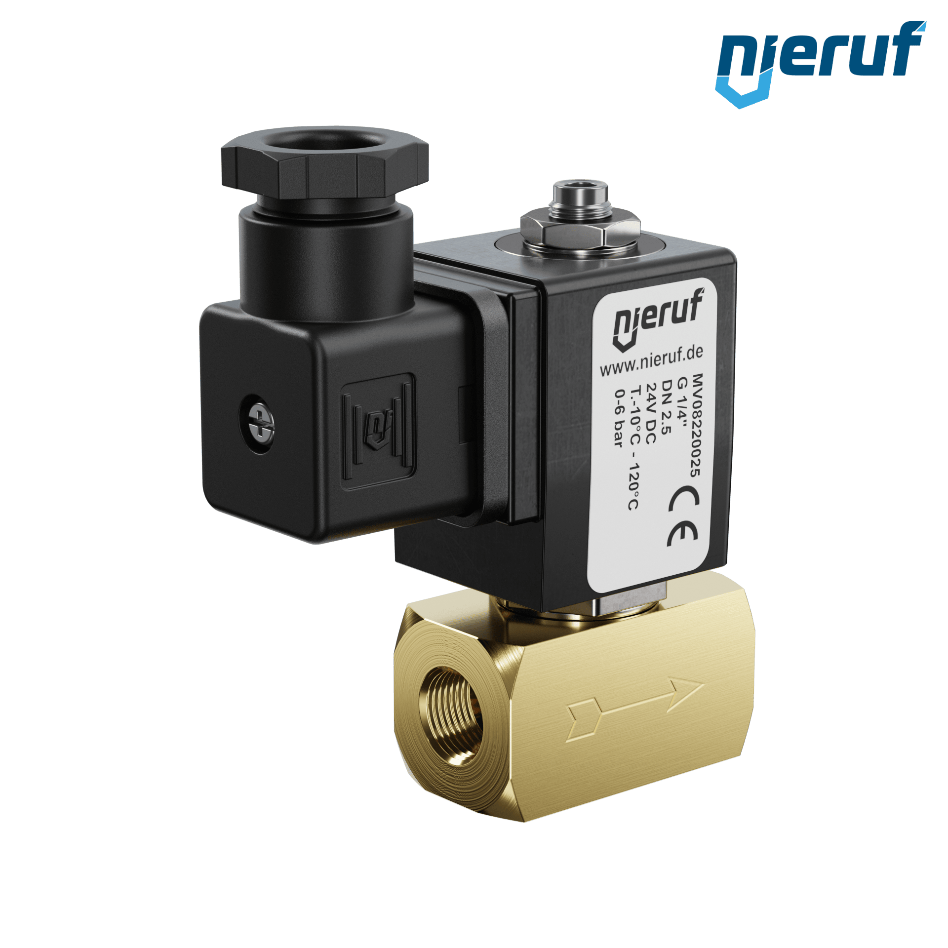 Magnetventil DN2,5 G 1/4" Zoll Messing MV08 FKM 24V DC