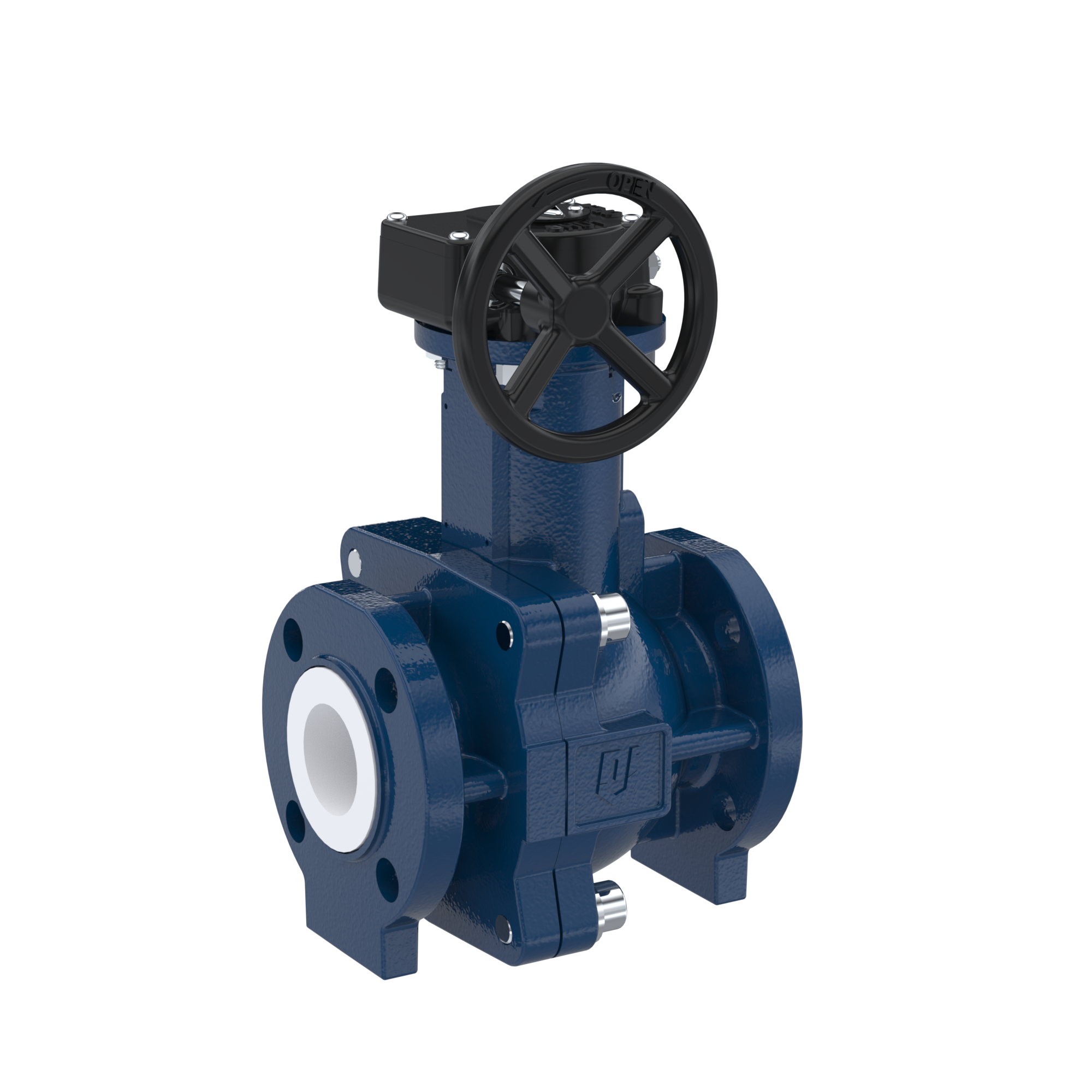 PFA-Flanschkugelhahn FK13 DN40 - 1 1/2" Zoll ANSI 150 aus Sphäroguss mit Handgetriebe
