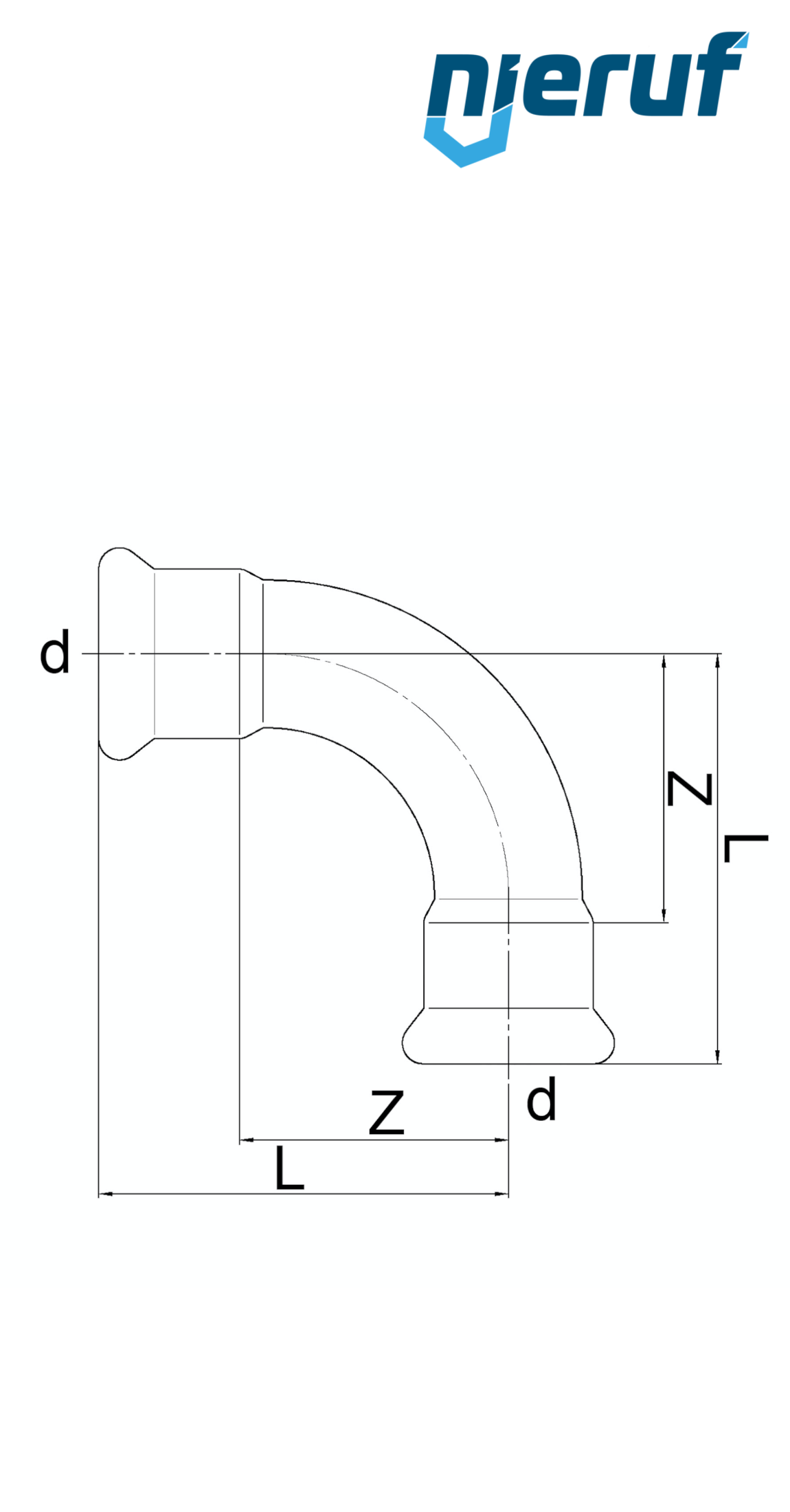 Bogen Pressfitting 90° I x I DN32 - 35,0 mm Edelstahl