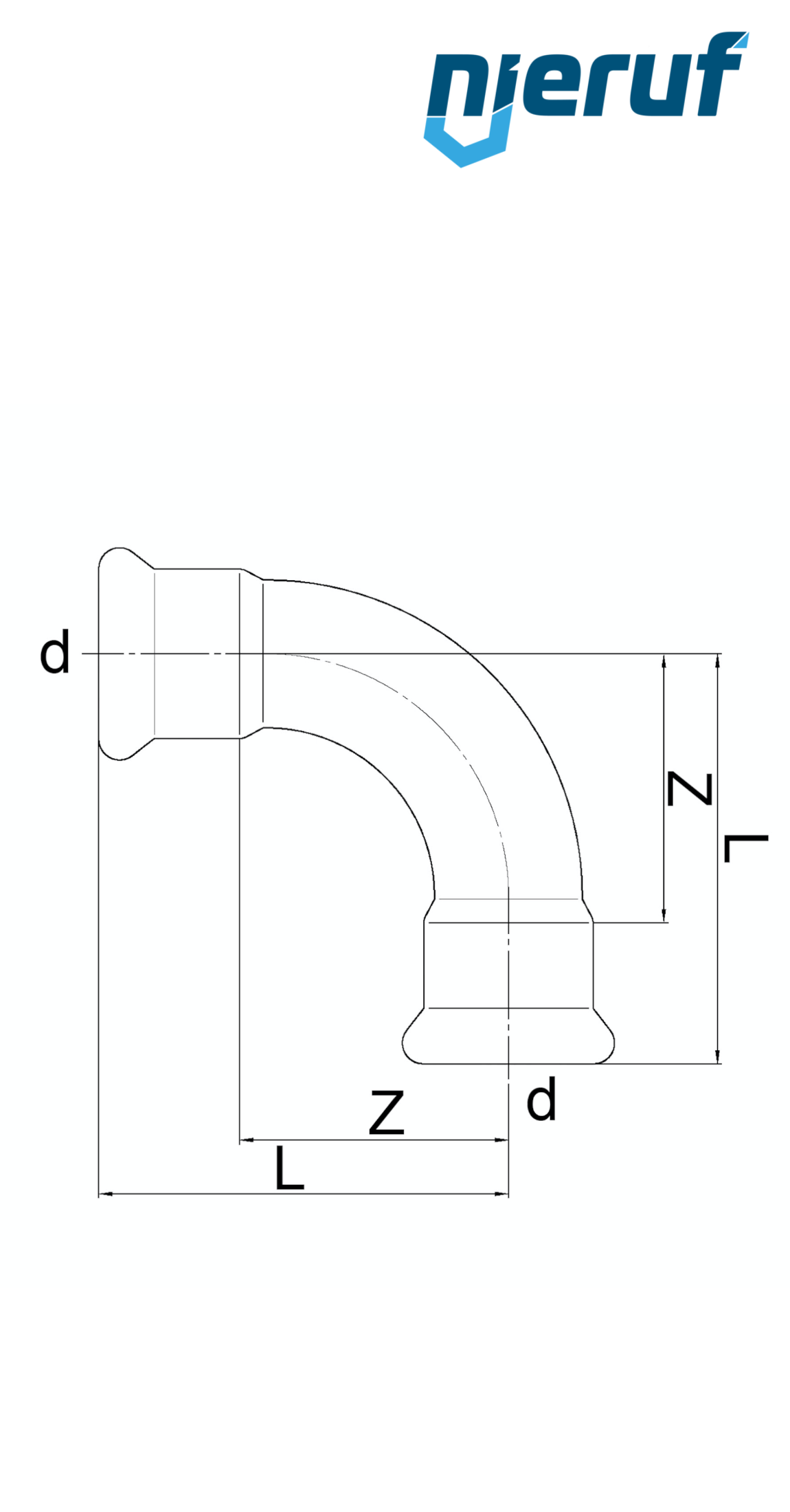 Bogen Pressfitting 90° I x I DN65 - 76,1 mm Edelstahl