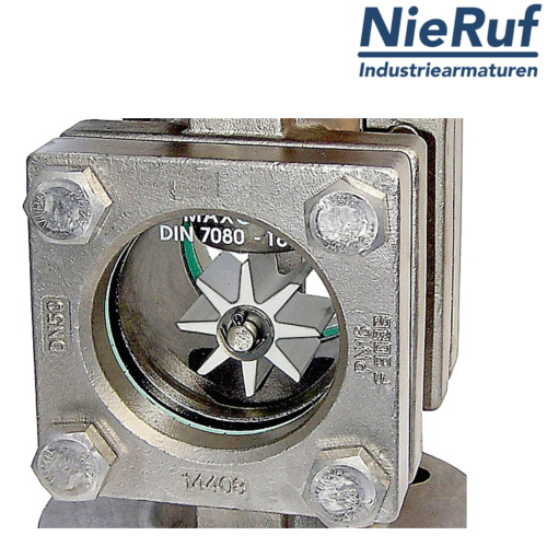 Flansch Schauglas DN150 - 6" Zoll Grauguss GG25 Natron-Kalk-Glas Version mit PTFE-Rotor