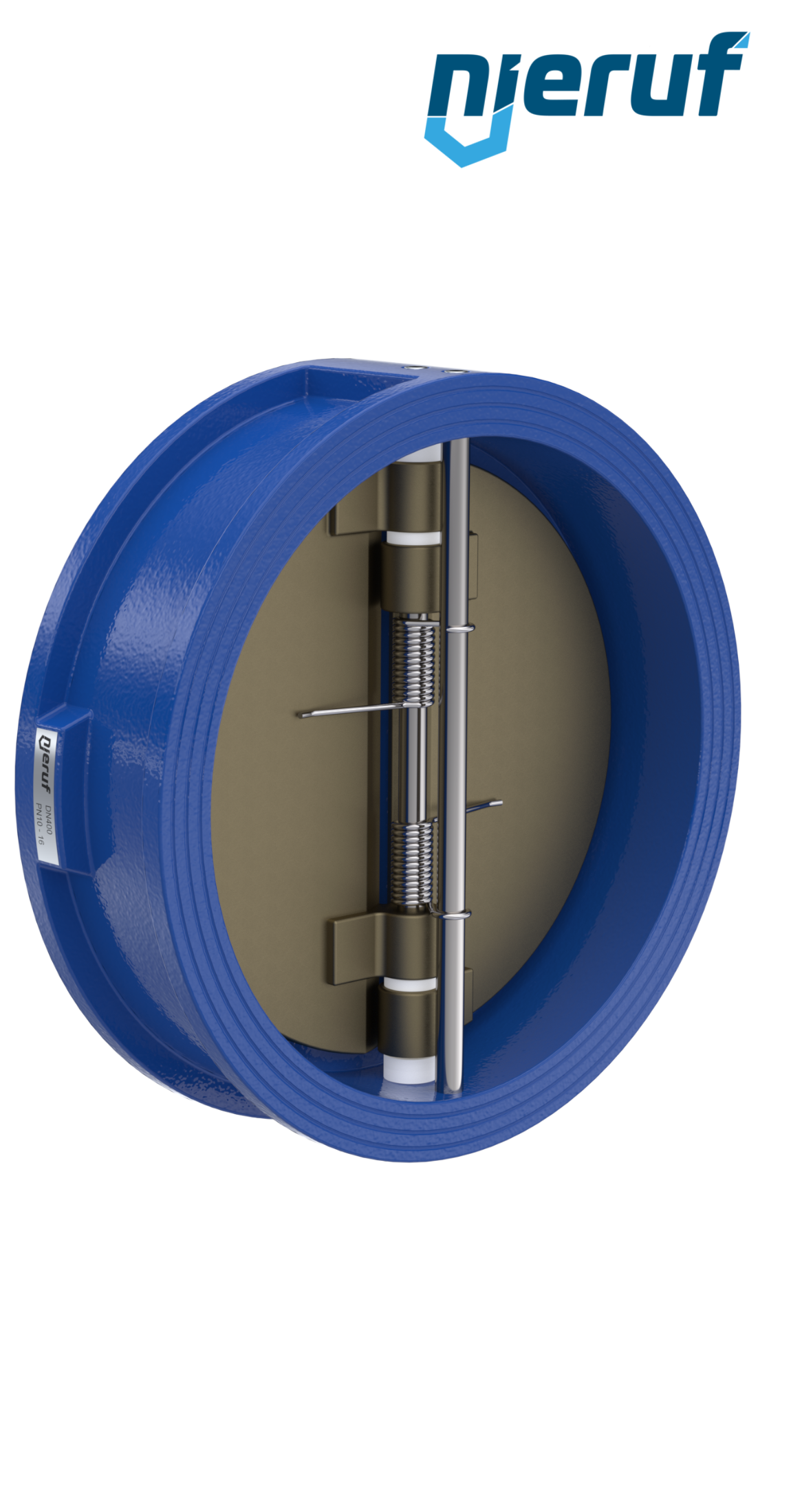 Doppelflügel-Rückschlagklappe DN400 ANSI150 DR04 ANSI 150 GGG40 epoxid-beschichtet blau 180µm FKM