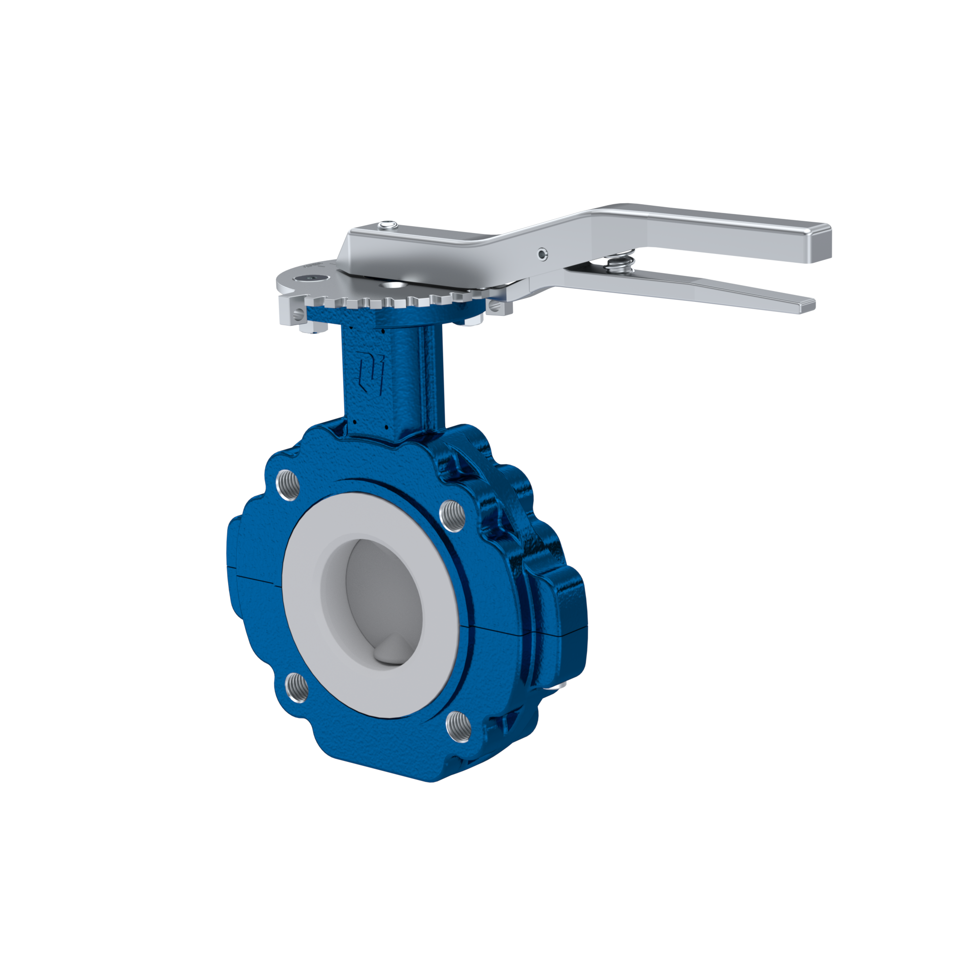 PFA-Absperrklappe PTFE AK10 DN65 ANSI150 Rasthebel Silikon Einlage