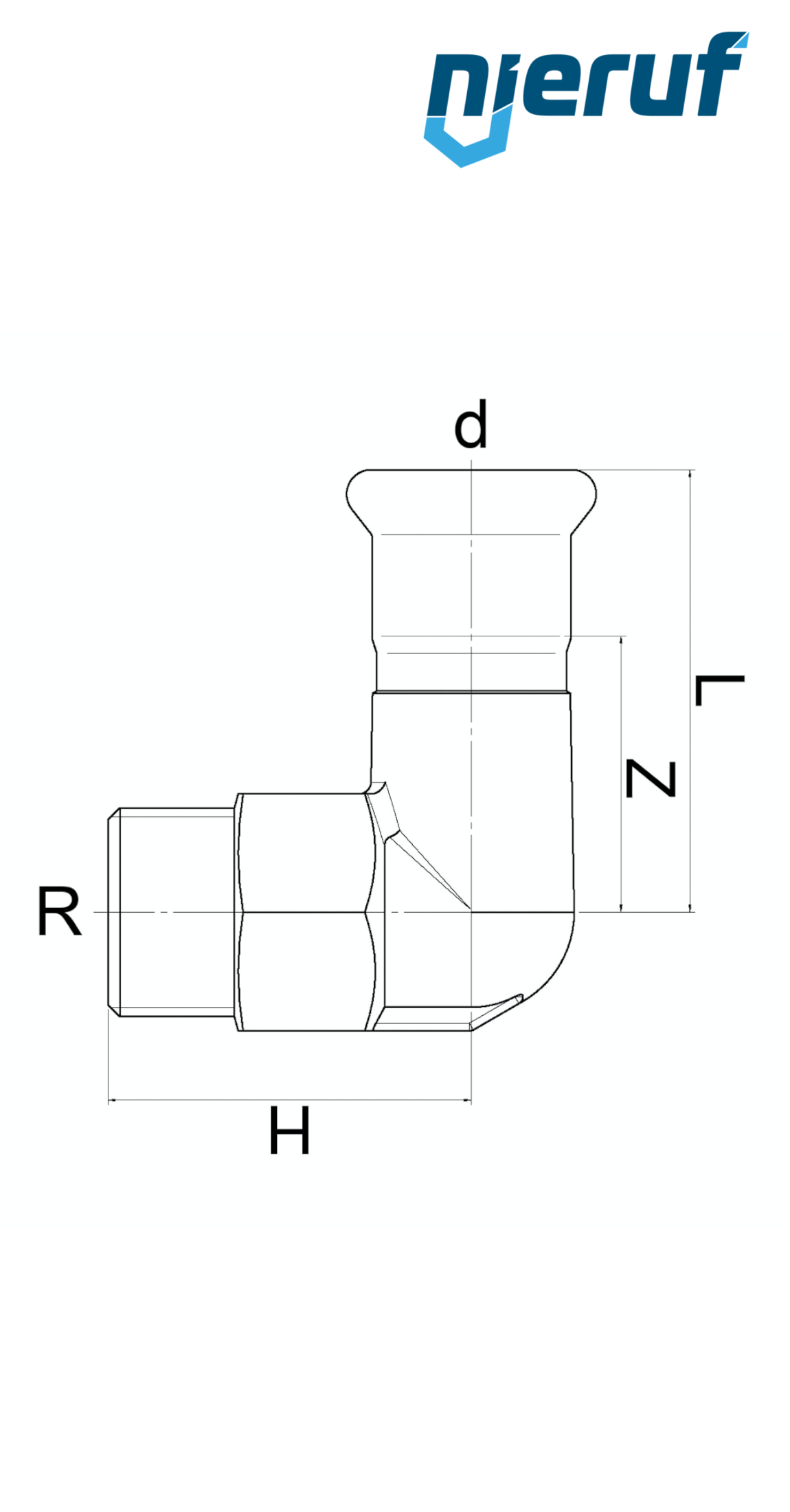 Übergangswinkel 90° Pressfitting I DN15 - 18,0 mm Aussengewinde 1/2" Zoll Edelstahl