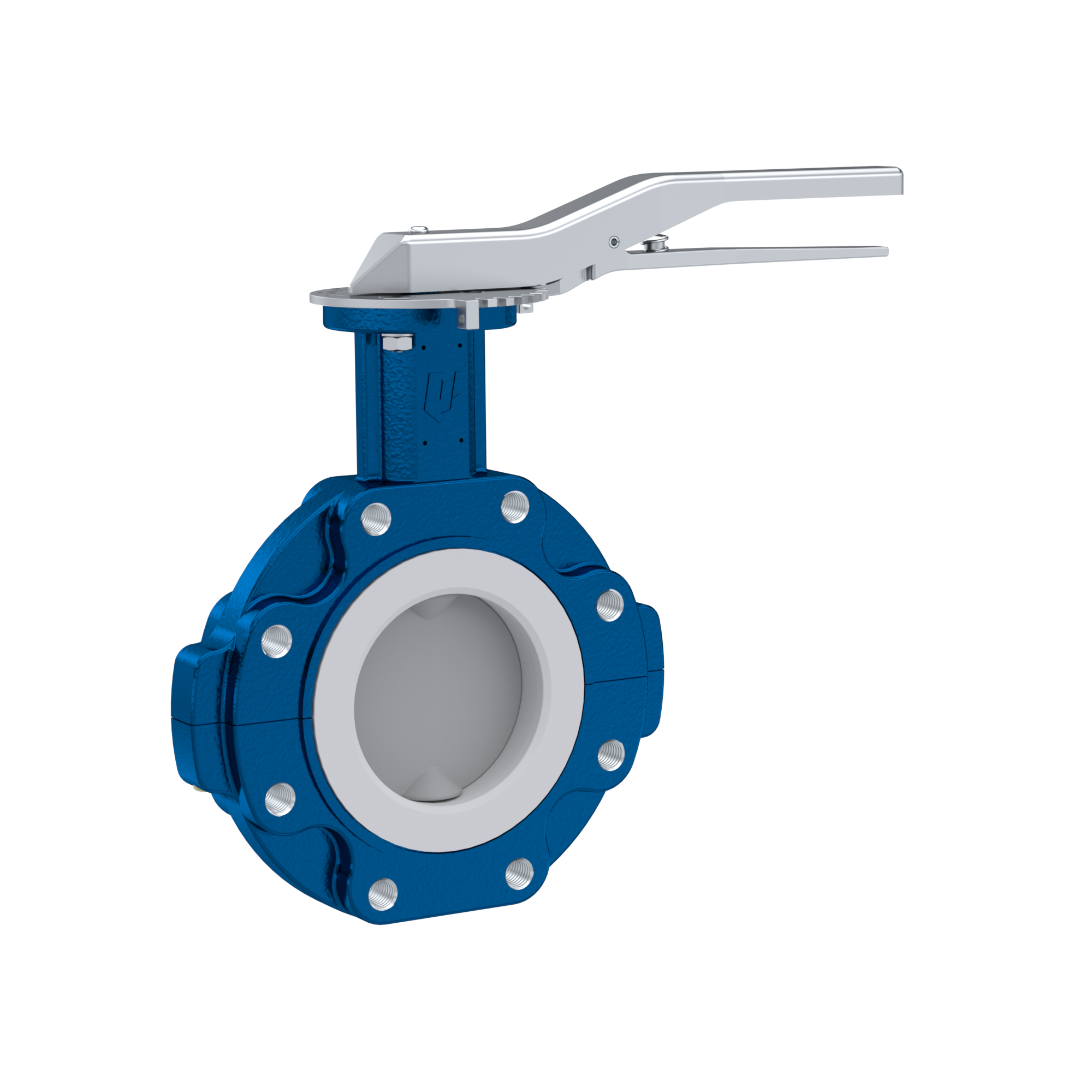 PFA-Absperrklappe PTFE AK10 DN100 ANSI150 Rasthebel Silikon Einlage
