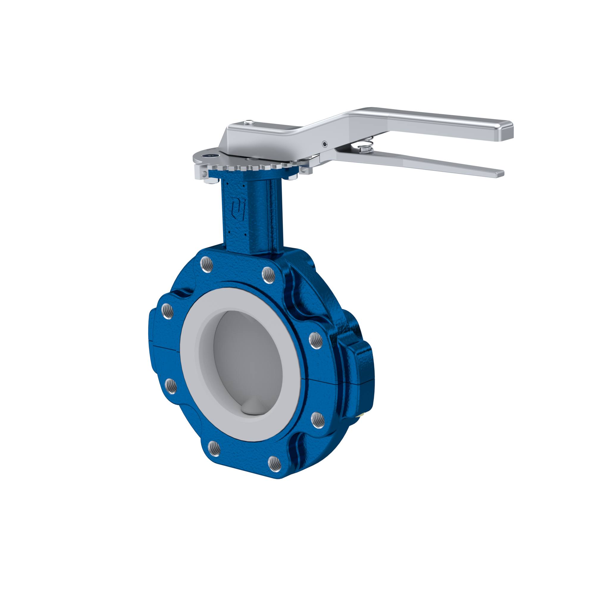 PFA-Absperrklappe PTFE AK10 DN150 ANSI150 Rasthebel Silikon Einlage