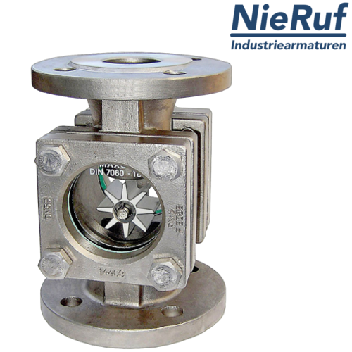 Flansch Schauglas DN150 - 6" Zoll Grauguss GG25 Natron-Kalk-Glas Version mit PTFE-Rotor