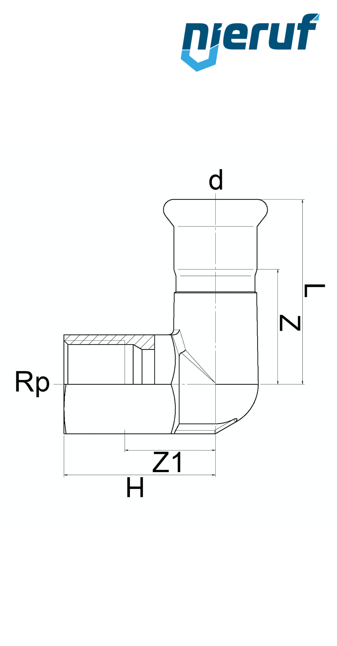 Übergangswinkel 90° Pressfitting I DN12 - 15,0 mm Innengewinde 1/2" Zoll Edelstahl