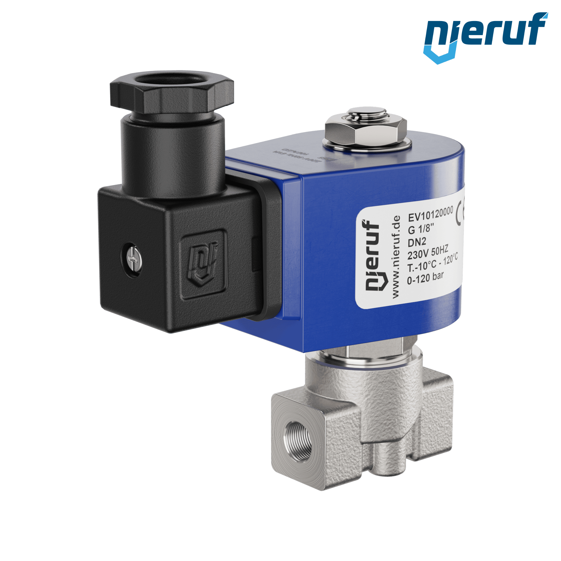 Hochdruck-Magnetventil G 1/8" Zoll DN2,0 Edelstahl EV10 FKM 230V 50Hz