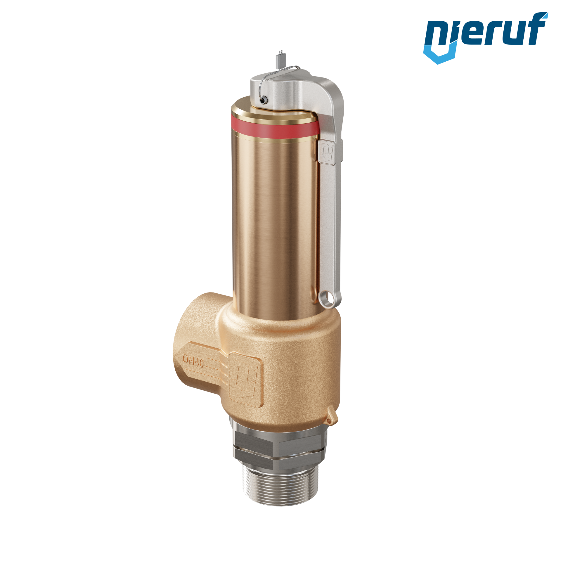 Kryo-Sicherheitsventil mit Hebel DN25 1 1/4" AG x 1 1/2" IG SV18, Edelstahl & Rotguss PTFE
