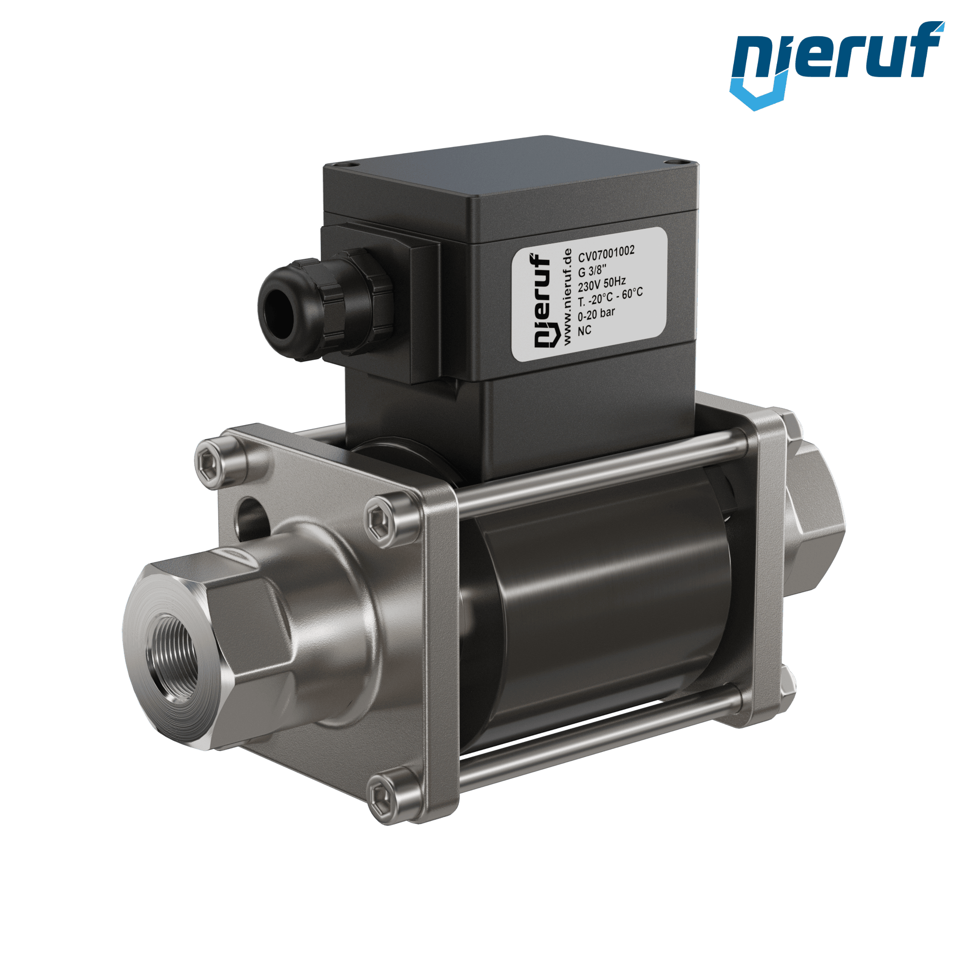ATEX Coaxial-Ventil CV07 3/8" Zoll IG - DN10 Edelstahl 230V AC NC - für Wasser Anwendung