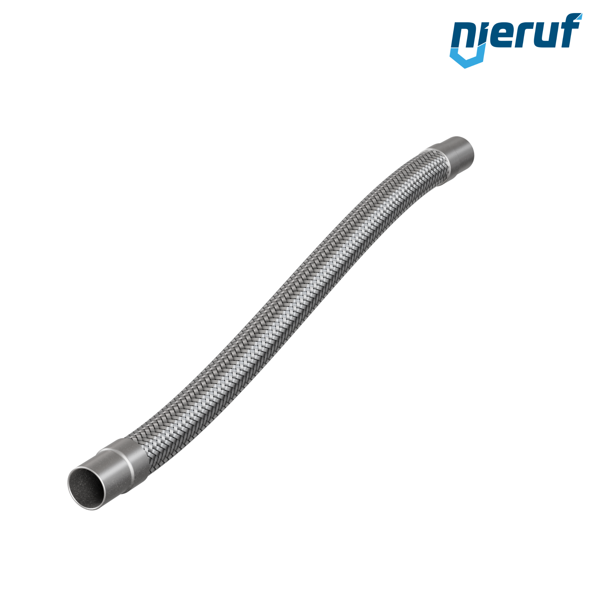 Edelstahlwellschlauch ES01 DN25 - 33.7 mm mit Einfachumflechtung und Anschweißenden Länge 1000 mm