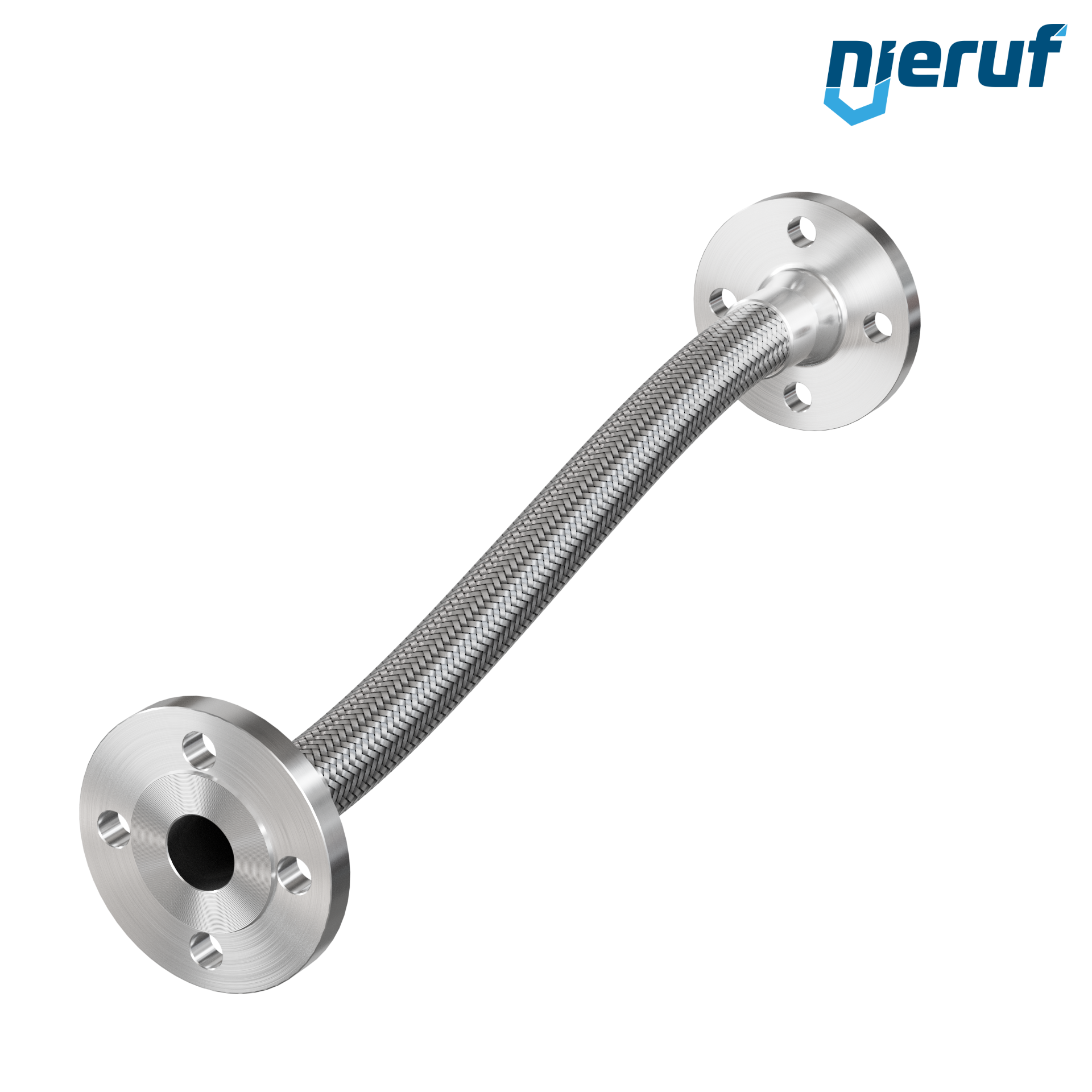 Edelstahlwellschlauch ES01 DN32 - 1 1/4" Zoll mit Zweifachumflechtung und Festflansch Länge 500 mm