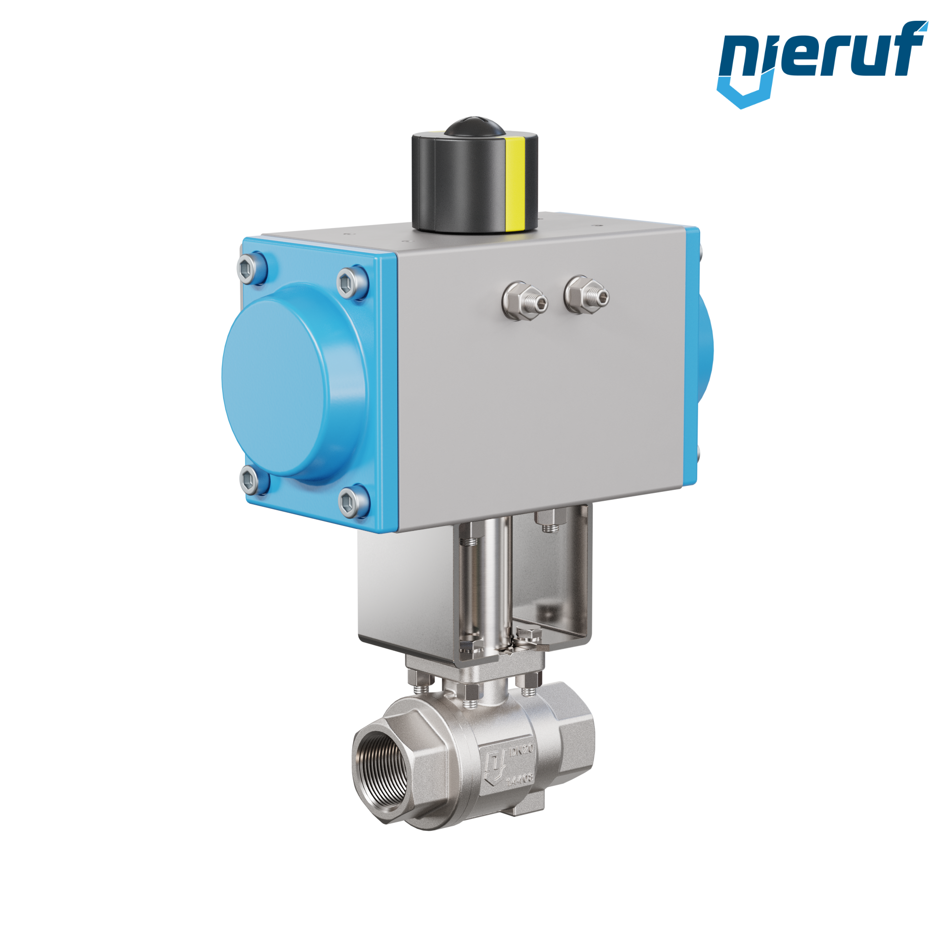 Trinkwasser-Kugelhahn pneumatisch DN20 - 3/4" Zoll Drehantrieb einfachwirkend federschließend PK02