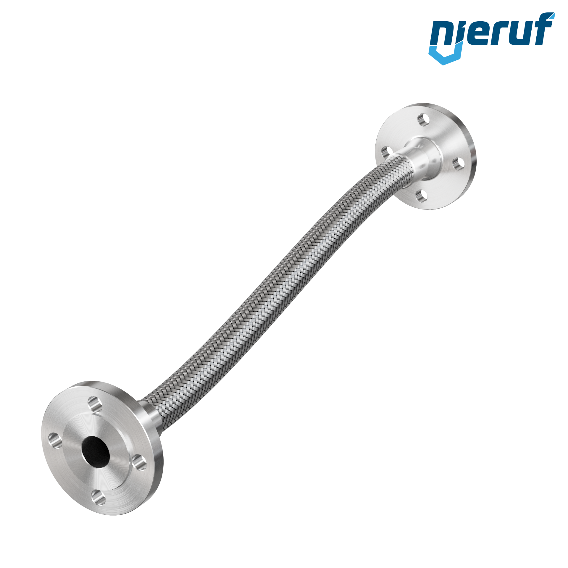 Edelstahlwellschlauch ES01 DN25 - 1" Zoll mit Einfachumflechtung und Festflansch Länge 1000 mm