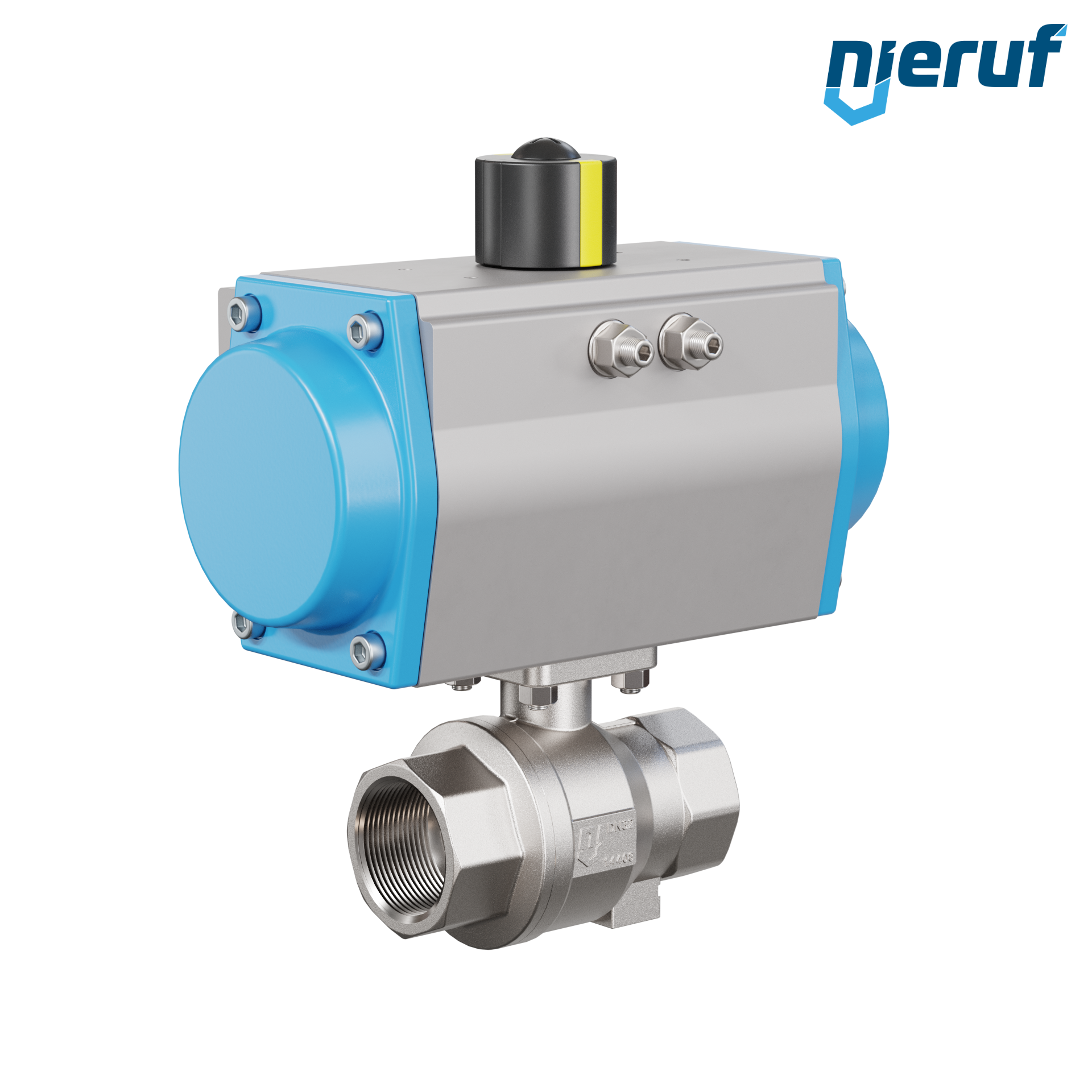 Trinkwasser-Kugelhahn pneumatisch DN32 - 1 1/4" Zoll Drehantrieb einfachwirkend federschließend PK02