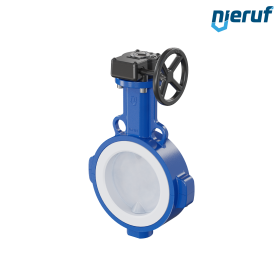 PFA-Absperrklappe PTFE AK09 DN125 PN10-PN16 Handradgetriebe Silikon Einlage