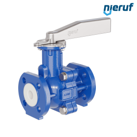 PFA-Flanschkugelhahn FK13 DN20 - 3/4" Zoll PN10/16 aus Sphäroguss mit Hebelgriff