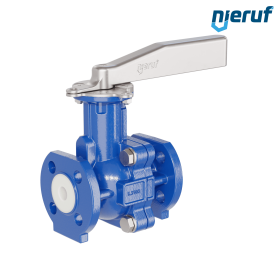 PFA-Flanschkugelhahn FK13 DN15 - 1/2" Zoll PN10/16 aus Sphäroguss mit Hebelgriff