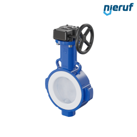 PFA-Absperrklappe PTFE AK09 DN100 PN10-PN16 Handradgetriebe Silikon Einlage