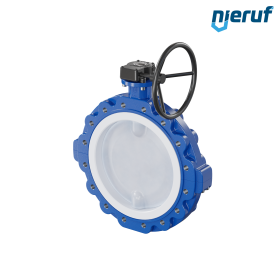 PFA-Absperrklappe PTFE AK10 DN400 PN10 Handradgetriebe Silikon Einlage