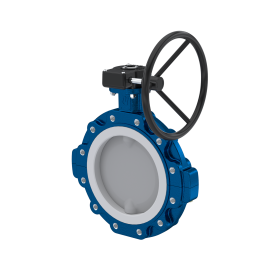 PFA-Absperrklappe PTFE AK10 DN400 PN10 Handradgetriebe Silikon Einlage