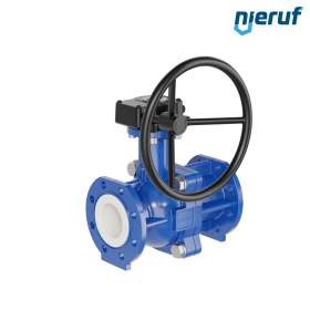 PFA-Flanschkugelhahn FK13 DN80 - 3" Zoll PN10/16 aus Sphäroguss mit Handgetriebe