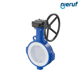 PFA-Absperrklappe PTFE AK09 DN150 PN10-PN16 Handradgetriebe Silikon Einlage