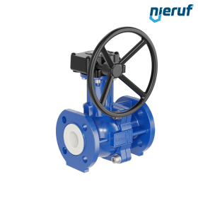 PFA-Flanschkugelhahn FK13 DN40 - 1 1/2" Zoll PN10/16 aus Sphäroguss mit Handgetriebe