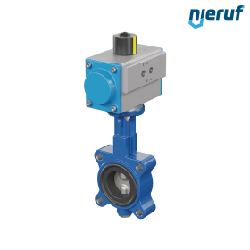 Absperrklappe DN 50 AK02 NBR-70-schwarz DVGW Gas pneumatischer Schwenkantrieb einfachwirkend federschließend